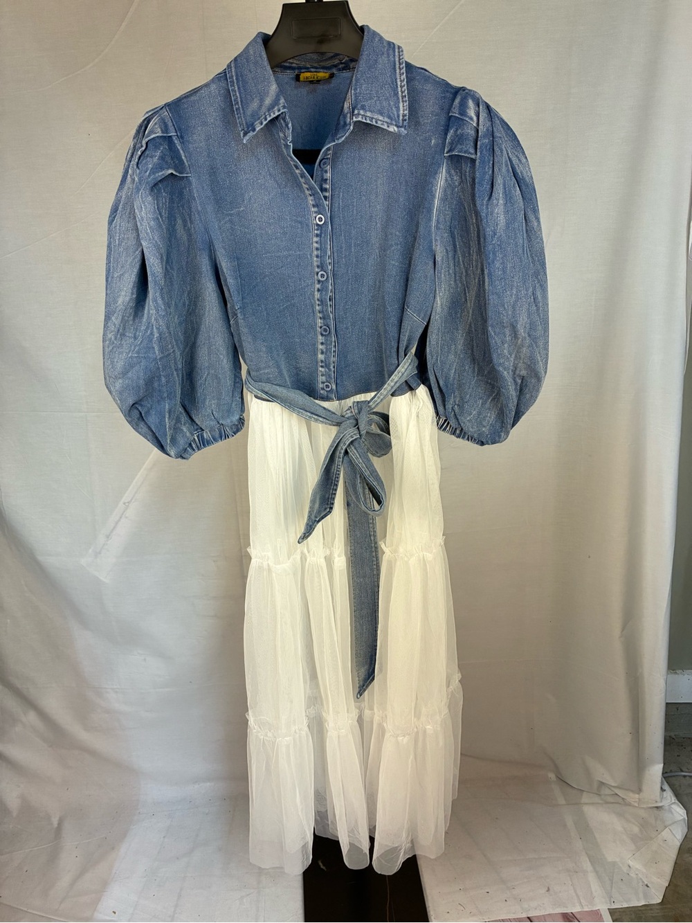 Love, Highlight Denim & Organza Tiered Dress S